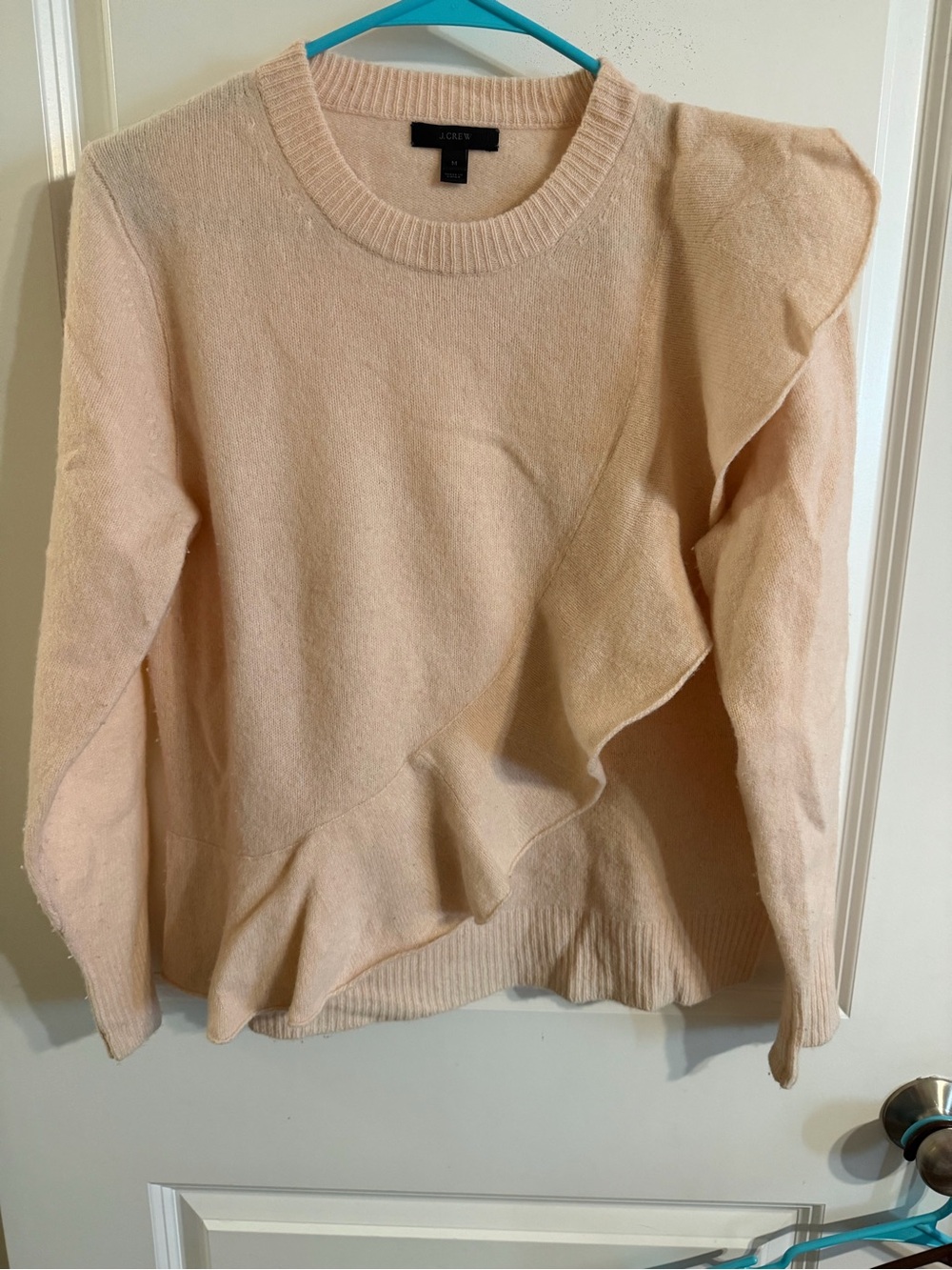J. Crew Merino Wool Women's Cream Ruffle-Trim Sweater